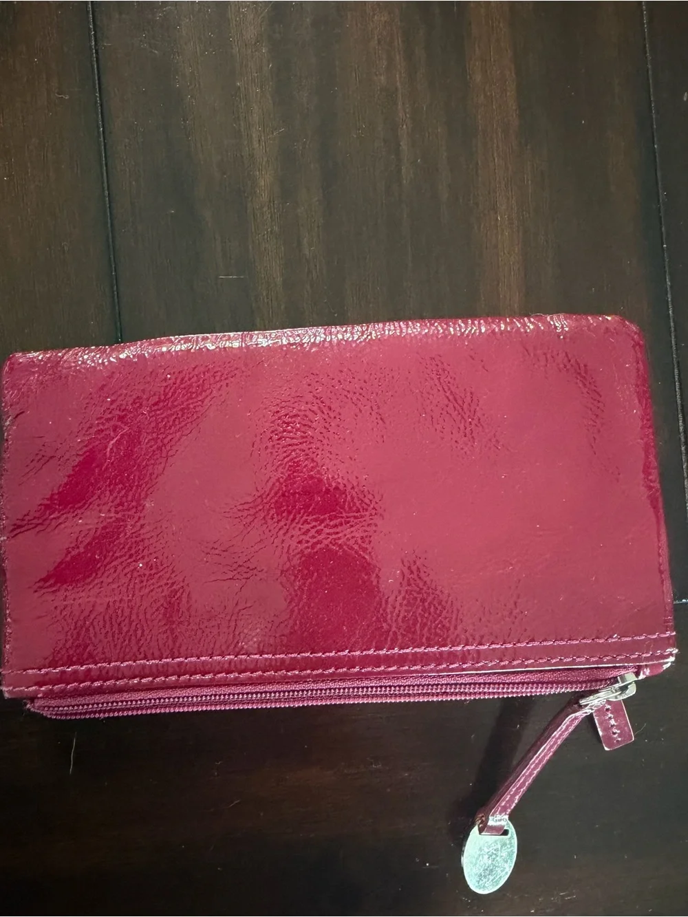 Furla Glossy Patent Zip Wallet in Deep Raspberry